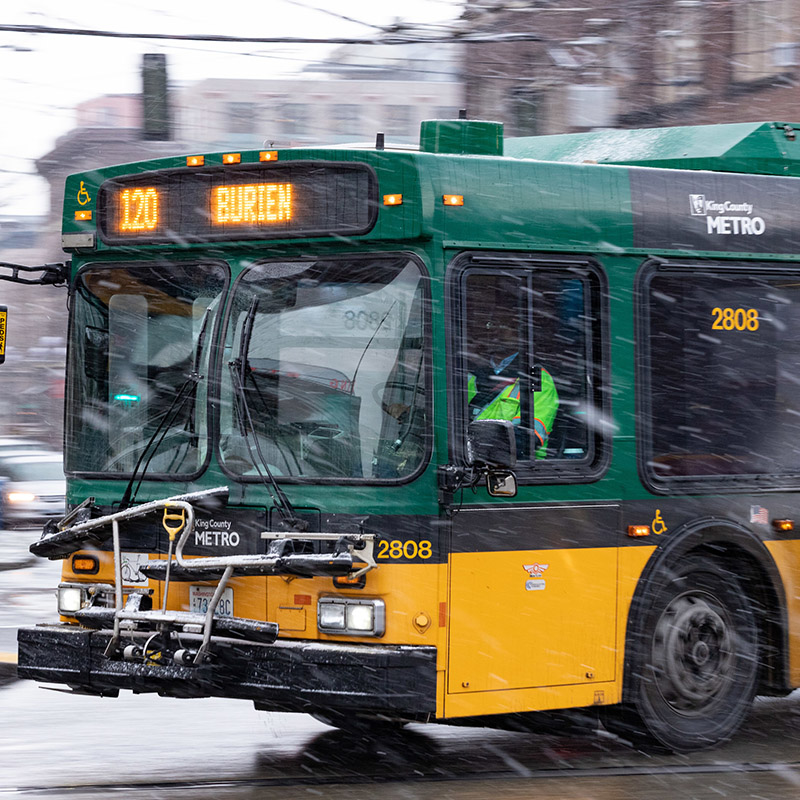 Bus in Snow Flurries